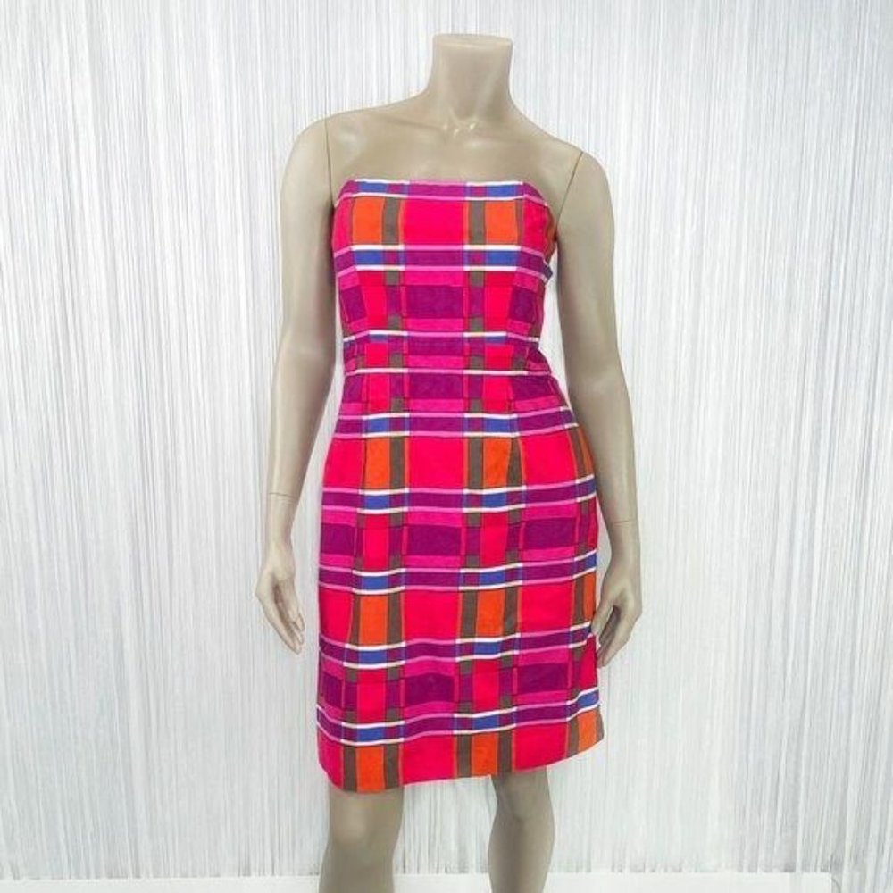 BANANA REPUBLIC Strapless Colorful Plaid Dress 6